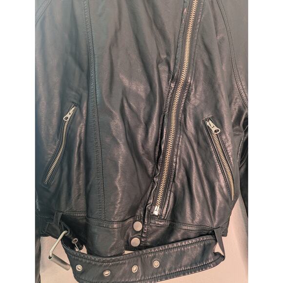 Free People Cleo Hooded Faux Leather Moto Jacket Belt Sz S - Picture 4 of 4